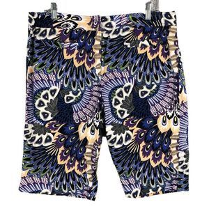 Bamboo Traders Shorts Womens 14 Purple Blue Black Bermuda High Rise Casual Golf